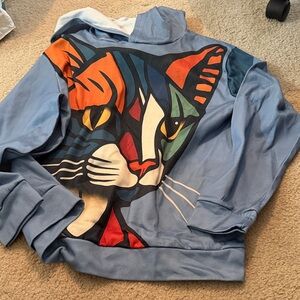 Colorful Cat Print Women's Crew Neck Sweater